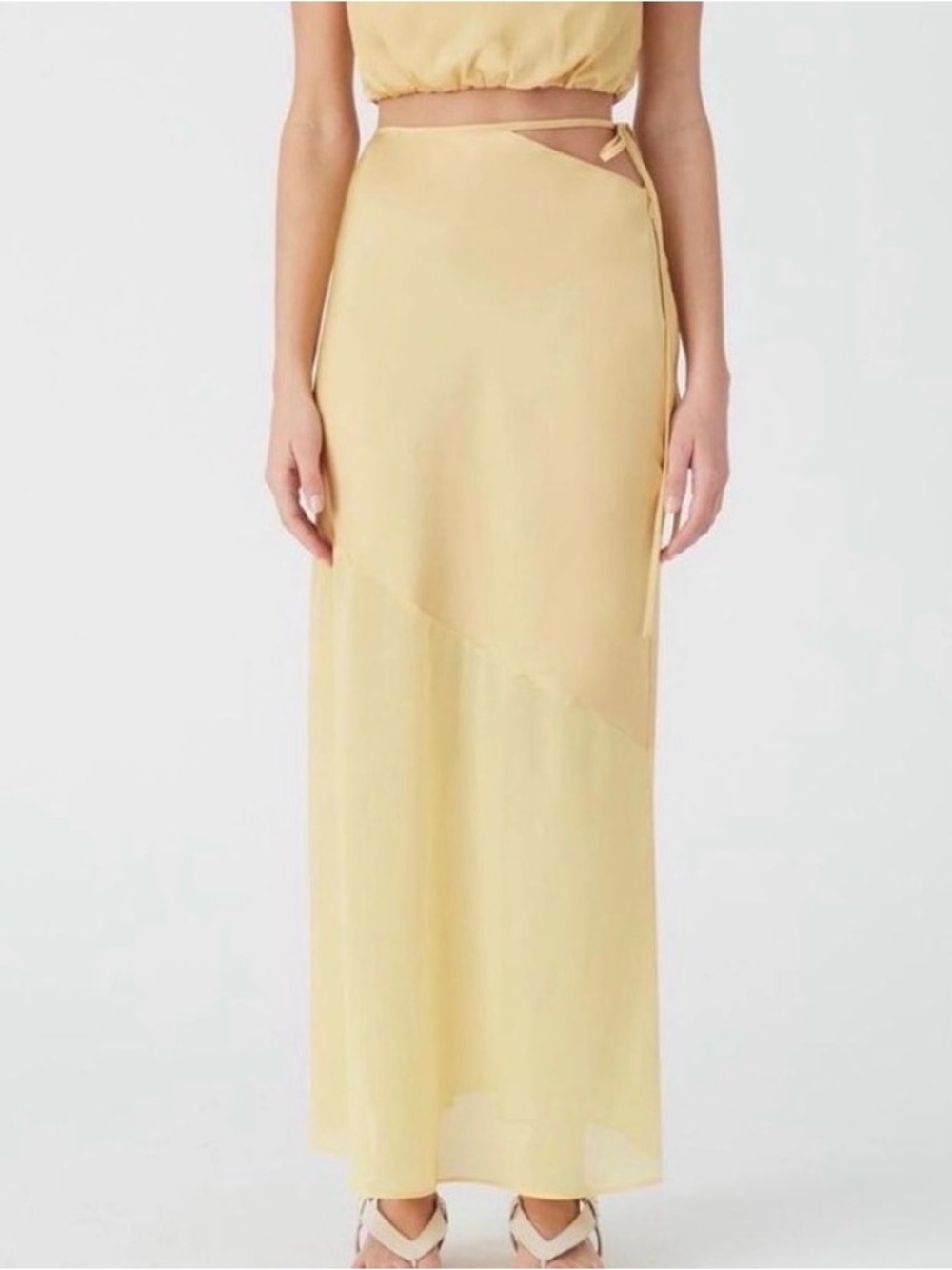 MISHA Soft Yellow Maxi Skirt with Side Tie Detail